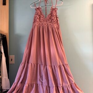 SHEIN Dusty Rose Crochet-Detail Maxi Chemise